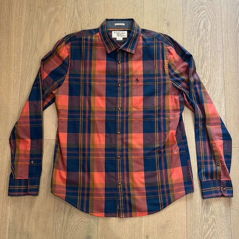Original Penguin Plaid Long Sleeve Button Down Shirt // Large // Multi Color